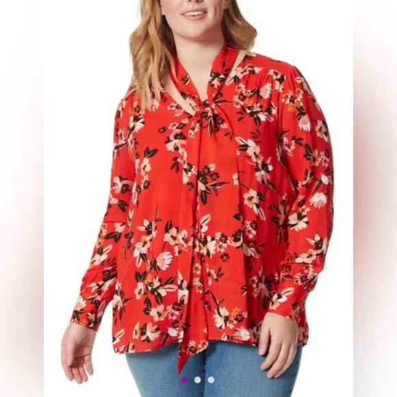 Jessica Simpson Fiery Red Sporadic Blooms Dazed
Twilly Necktie Top Size 2X - Picture 2 of 7
